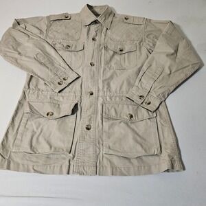 Cabelas Safari Series Mens Tan Utility Field Shirt Jacket Safari Travel M